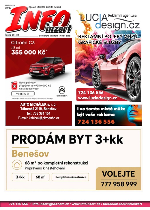 INFO inzert Benešov, Vlašim, Týnec, titulní strana